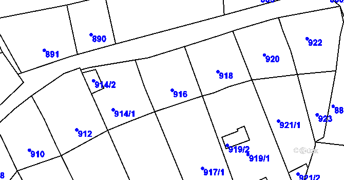 Parcela st. 916 v KÚ Sebuzín, Katastrální mapa