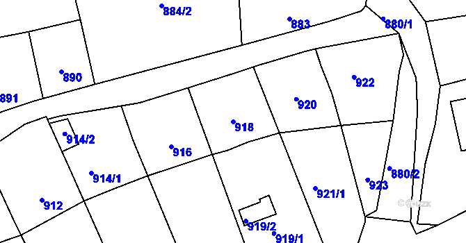 Parcela st. 918 v KÚ Sebuzín, Katastrální mapa