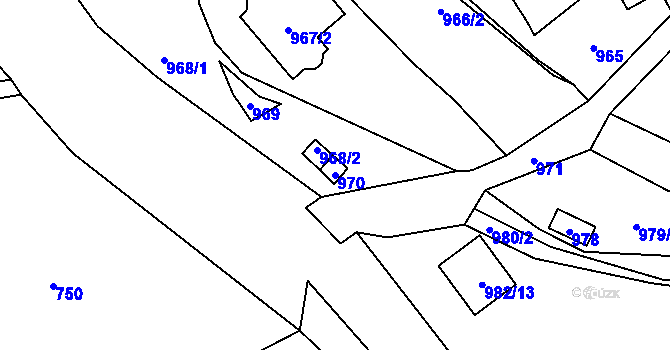 Parcela st. 970 v KÚ Sebuzín, Katastrální mapa