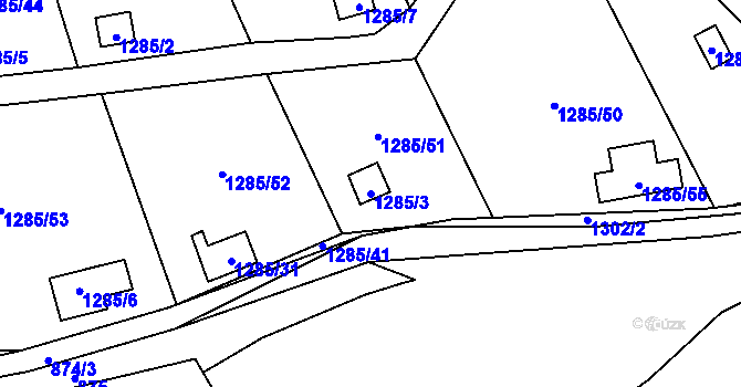 Parcela st. 1285/3 v KÚ Sebuzín, Katastrální mapa