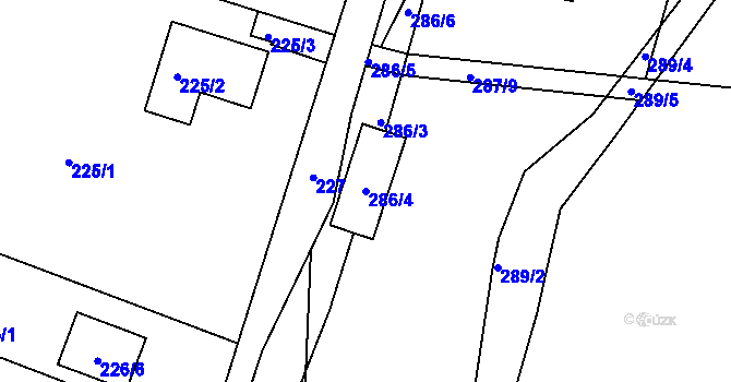 Parcela st. 286/4 v KÚ Sebuzín, Katastrální mapa