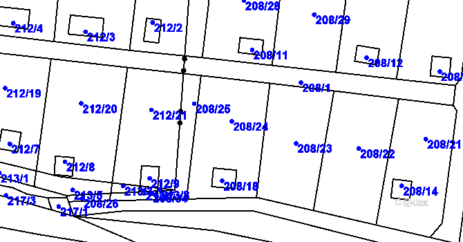 Parcela st. 208/24 v KÚ Sebuzín, Katastrální mapa