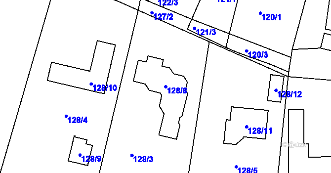 Parcela st. 128/8 v KÚ Sebuzín, Katastrální mapa