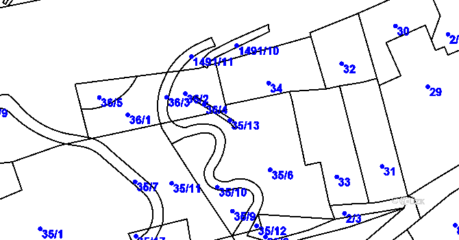 Parcela st. 35/13 v KÚ Sebuzín, Katastrální mapa