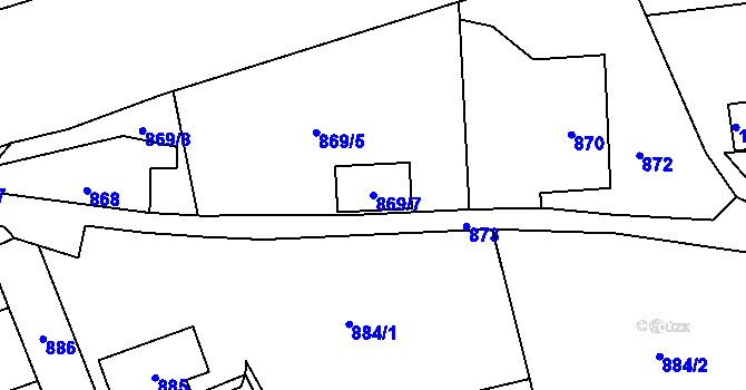 Parcela st. 869/7 v KÚ Sebuzín, Katastrální mapa