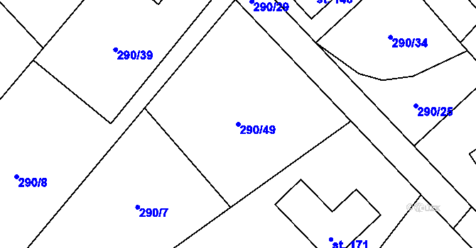 Parcela st. 290/49 v KÚ Seč u Blovic, Katastrální mapa