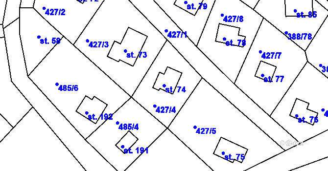 Parcela st. 74 v KÚ Proseč u Seče, Katastrální mapa