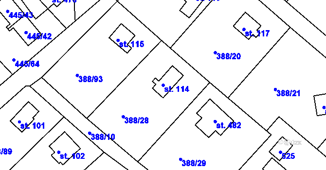Parcela st. 114 v KÚ Proseč u Seče, Katastrální mapa
