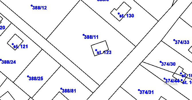 Parcela st. 123 v KÚ Proseč u Seče, Katastrální mapa