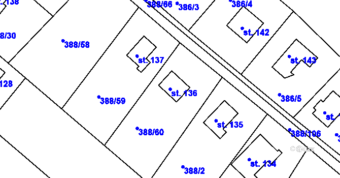 Parcela st. 136 v KÚ Proseč u Seče, Katastrální mapa