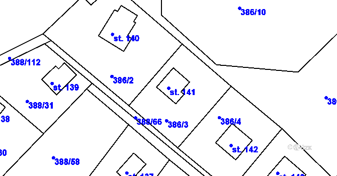 Parcela st. 141 v KÚ Proseč u Seče, Katastrální mapa