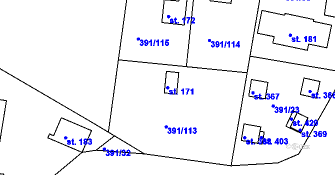 Parcela st. 171 v KÚ Proseč u Seče, Katastrální mapa