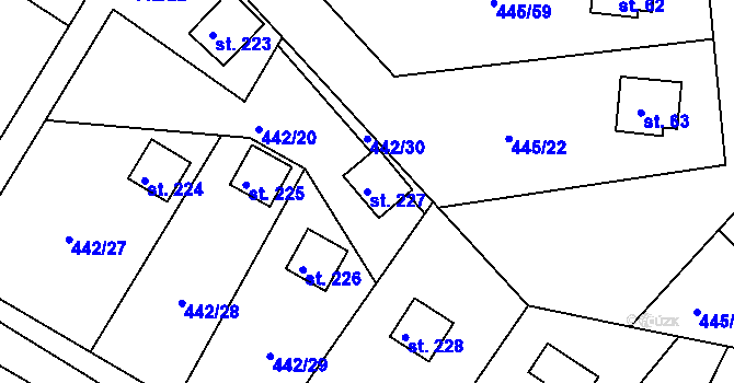 Parcela st. 227 v KÚ Proseč u Seče, Katastrální mapa