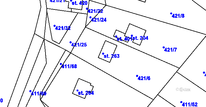 Parcela st. 263 v KÚ Proseč u Seče, Katastrální mapa