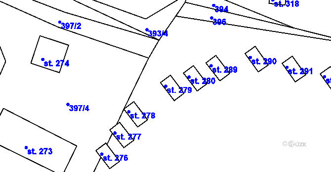 Parcela st. 279 v KÚ Proseč u Seče, Katastrální mapa