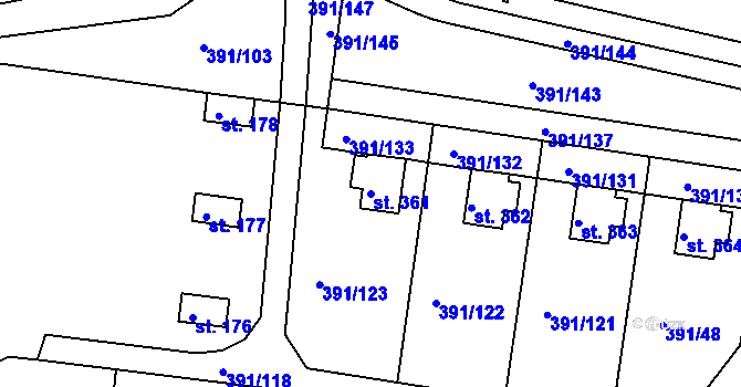 Parcela st. 361 v KÚ Proseč u Seče, Katastrální mapa