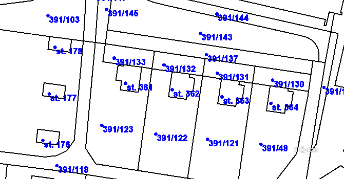 Parcela st. 362 v KÚ Proseč u Seče, Katastrální mapa