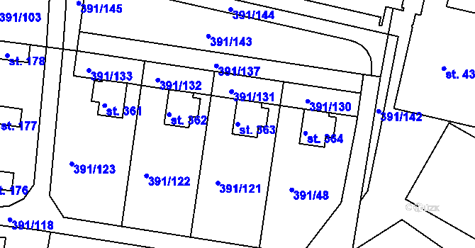 Parcela st. 363 v KÚ Proseč u Seče, Katastrální mapa