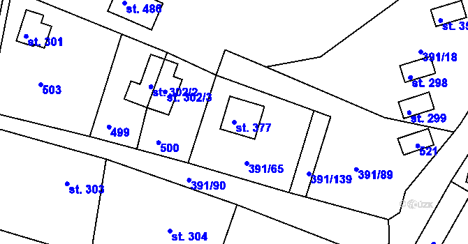 Parcela st. 377 v KÚ Proseč u Seče, Katastrální mapa
