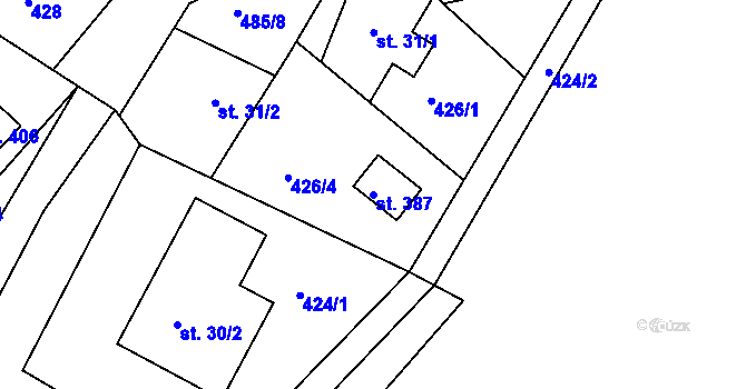 Parcela st. 387 v KÚ Proseč u Seče, Katastrální mapa