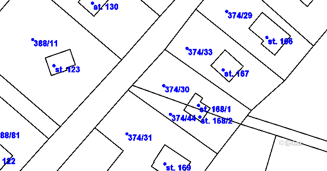 Parcela st. 374/30 v KÚ Proseč u Seče, Katastrální mapa