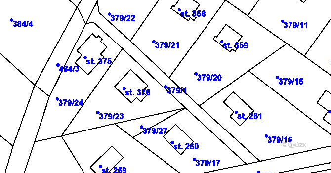 Parcela st. 379/1 v KÚ Proseč u Seče, Katastrální mapa