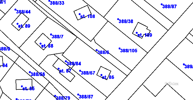 Parcela st. 388/6 v KÚ Proseč u Seče, Katastrální mapa