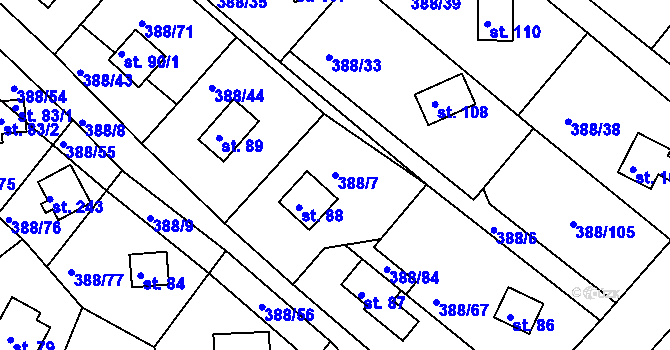 Parcela st. 388/7 v KÚ Proseč u Seče, Katastrální mapa