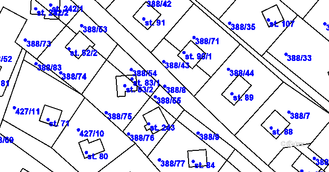 Parcela st. 388/8 v KÚ Proseč u Seče, Katastrální mapa