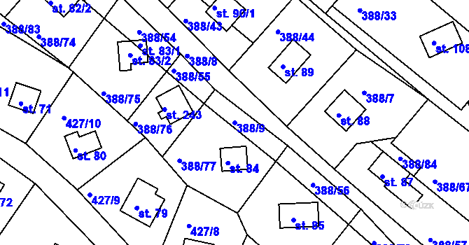 Parcela st. 388/9 v KÚ Proseč u Seče, Katastrální mapa