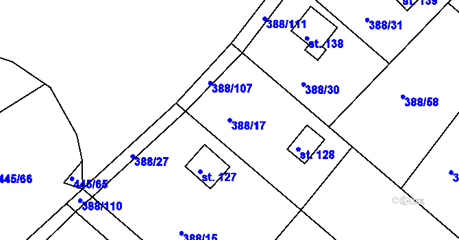 Parcela st. 388/17 v KÚ Proseč u Seče, Katastrální mapa