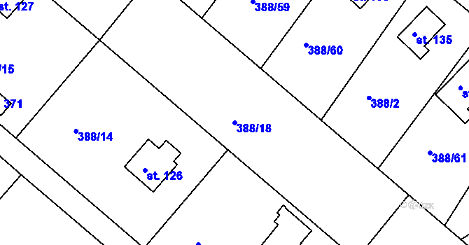 Parcela st. 388/18 v KÚ Proseč u Seče, Katastrální mapa