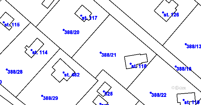 Parcela st. 388/21 v KÚ Proseč u Seče, Katastrální mapa