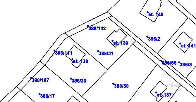 Parcela st. 388/31 v KÚ Proseč u Seče, Katastrální mapa