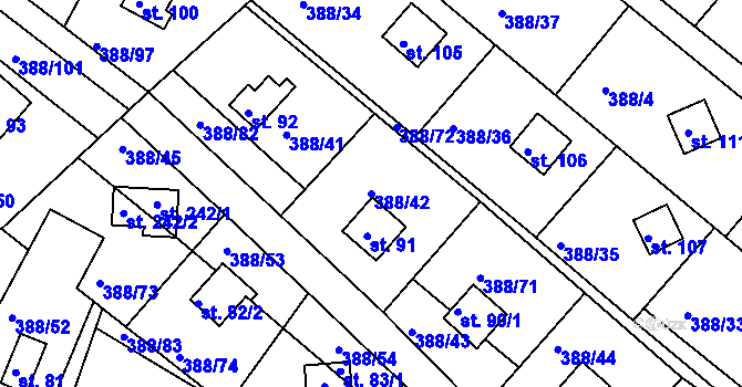Parcela st. 388/42 v KÚ Proseč u Seče, Katastrální mapa
