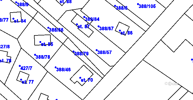 Parcela st. 388/57 v KÚ Proseč u Seče, Katastrální mapa