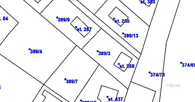 Parcela st. 389/3 v KÚ Proseč u Seče, Katastrální mapa