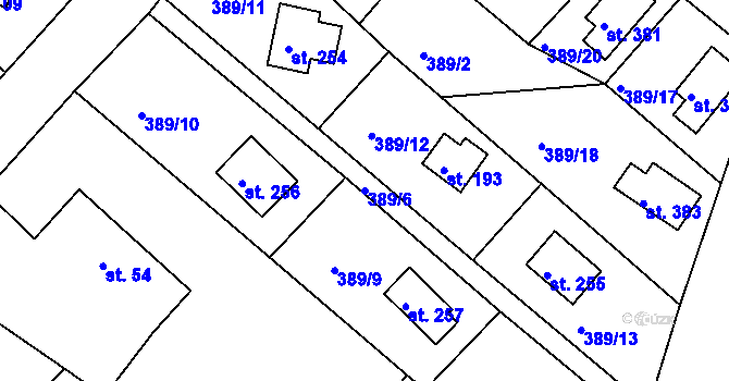 Parcela st. 389/6 v KÚ Proseč u Seče, Katastrální mapa