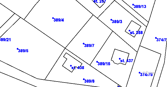 Parcela st. 389/7 v KÚ Proseč u Seče, Katastrální mapa