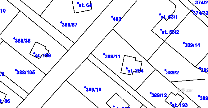 Parcela st. 389/11 v KÚ Proseč u Seče, Katastrální mapa
