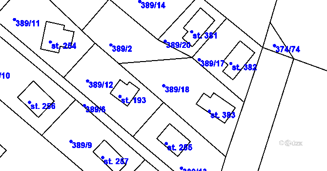 Parcela st. 389/18 v KÚ Proseč u Seče, Katastrální mapa