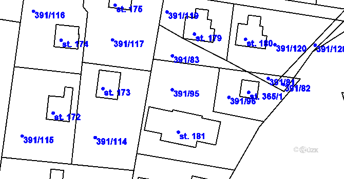 Parcela st. 391/95 v KÚ Proseč u Seče, Katastrální mapa