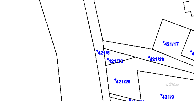 Parcela st. 421/5 v KÚ Proseč u Seče, Katastrální mapa