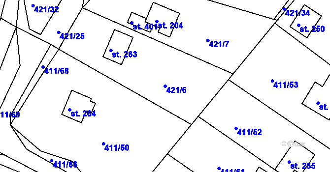 Parcela st. 421/6 v KÚ Proseč u Seče, Katastrální mapa