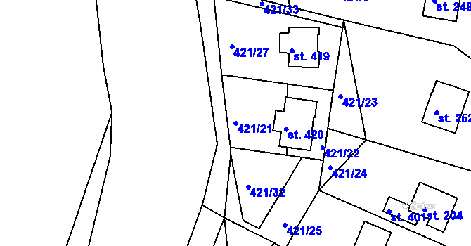 Parcela st. 421/21 v KÚ Proseč u Seče, Katastrální mapa
