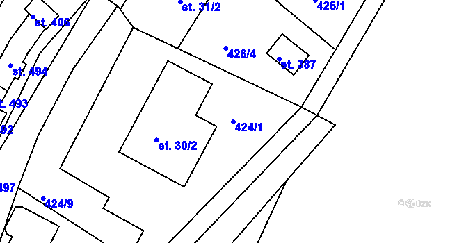 Parcela st. 424/1 v KÚ Proseč u Seče, Katastrální mapa