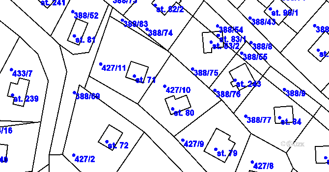 Parcela st. 427/10 v KÚ Proseč u Seče, Katastrální mapa
