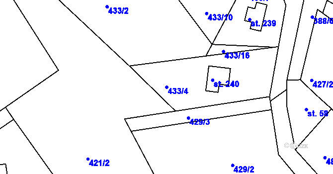 Parcela st. 433/4 v KÚ Proseč u Seče, Katastrální mapa