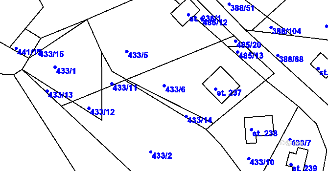 Parcela st. 433/6 v KÚ Proseč u Seče, Katastrální mapa