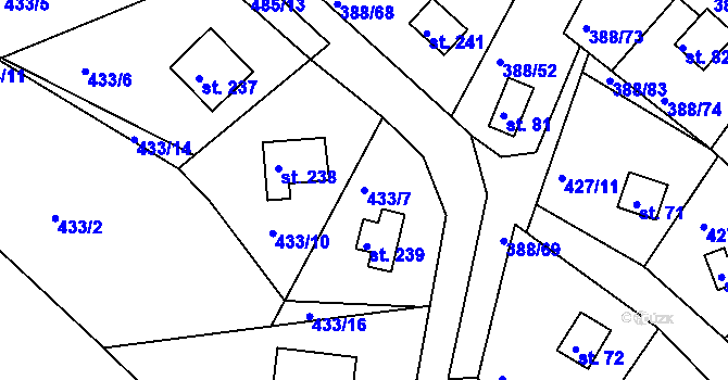 Parcela st. 433/7 v KÚ Proseč u Seče, Katastrální mapa